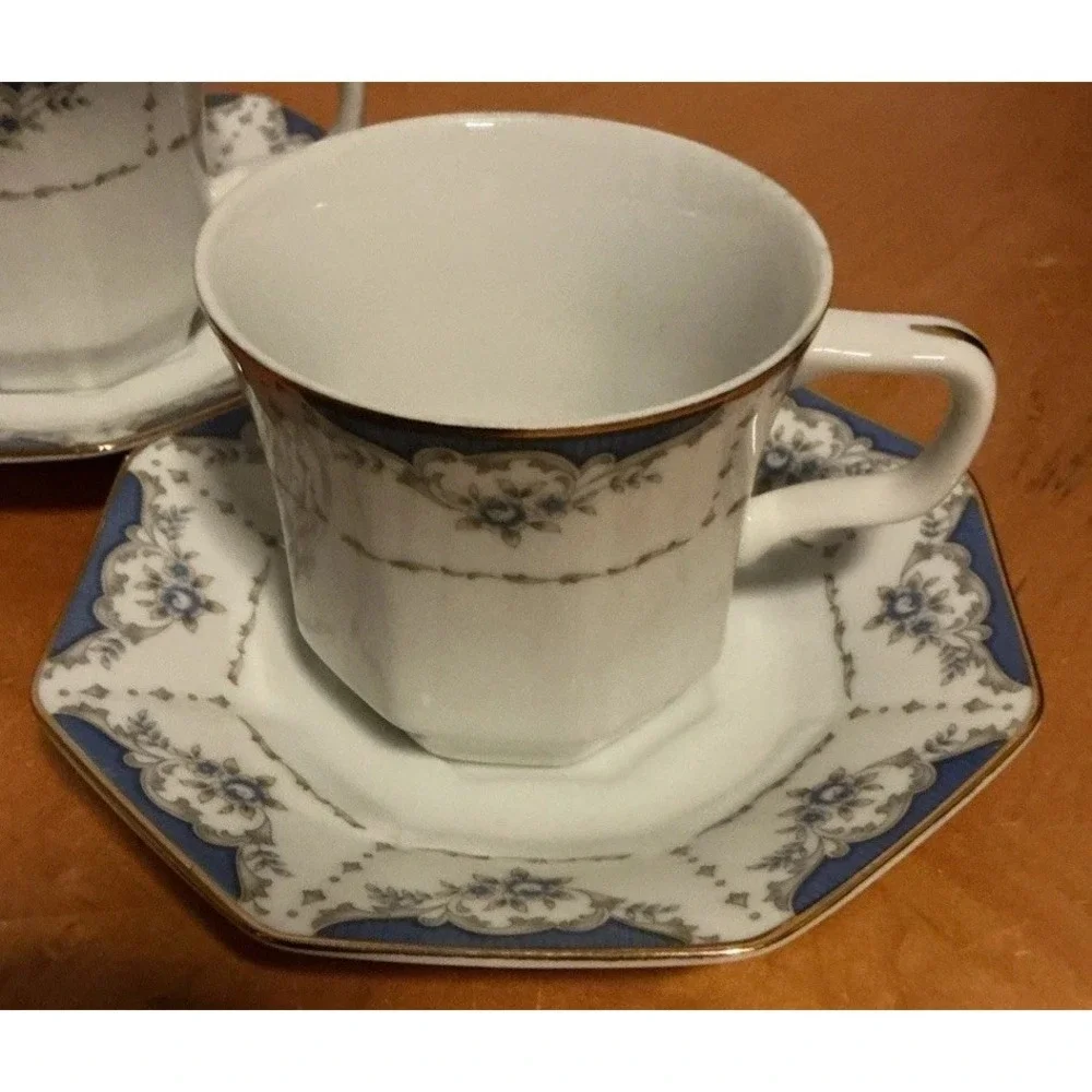 Seizan Fine China Mood Indigo 7936 Tea Cups And Saucers, Set Of 4, Retired